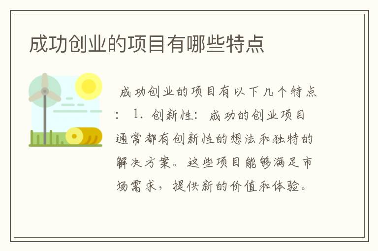 成功创业的项目有哪些特点