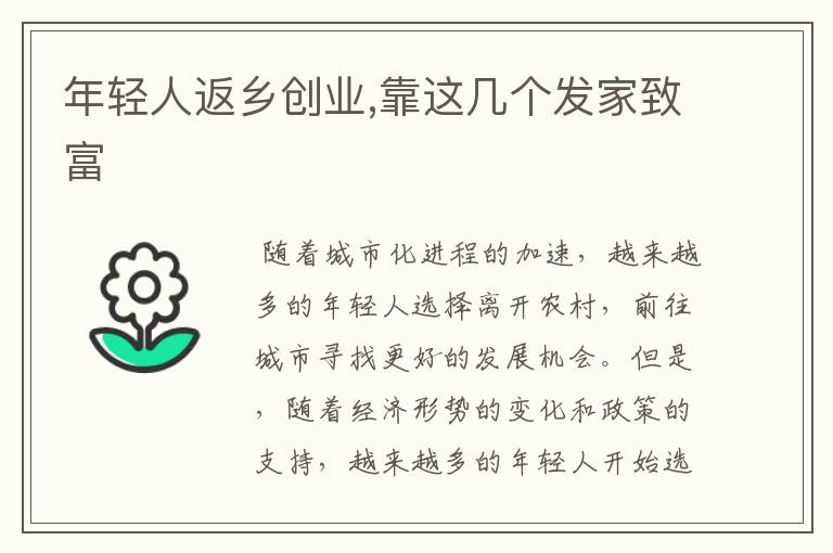 年轻人返乡创业,靠这几个发家致富