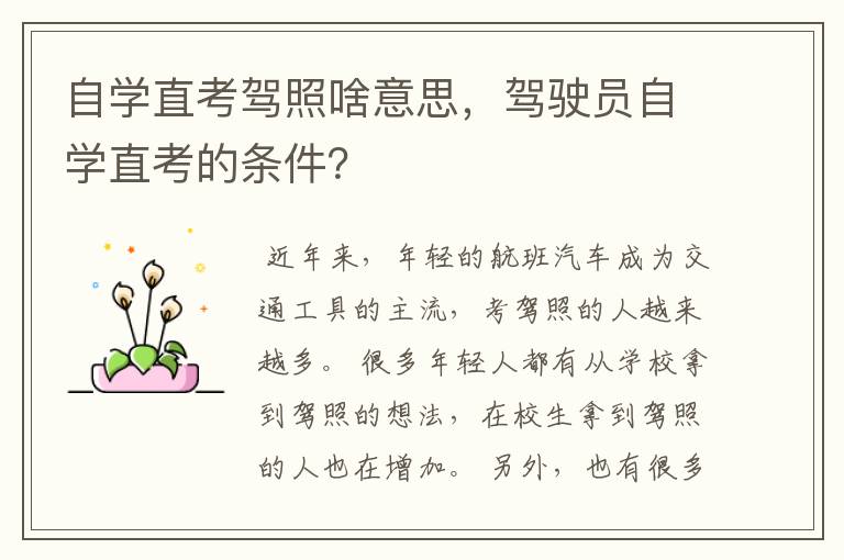 自学直考驾照啥意思，驾驶员自学直考的条件？