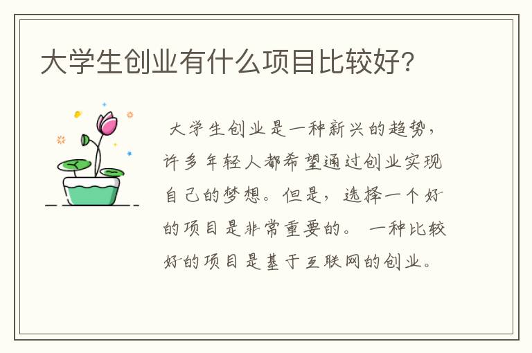 大学生创业有什么项目比较好?