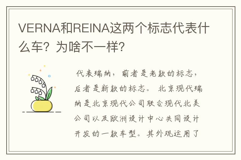 VERNA和REINA这两个标志代表什么车？为啥不一样？