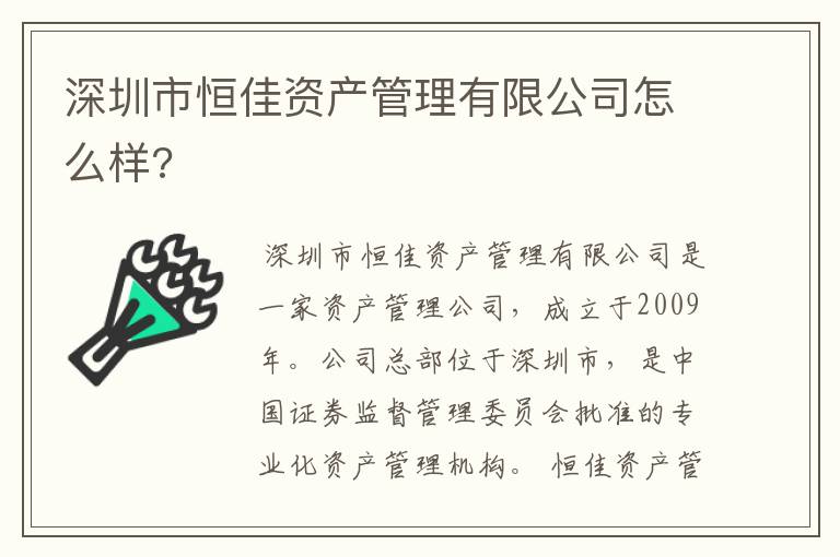 深圳市恒佳资产管理有限公司怎么样?