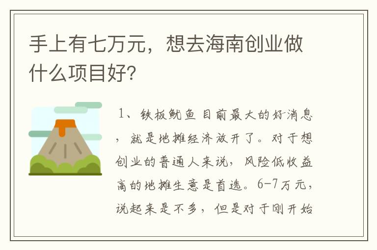 手上有七万元，想去海南创业做什么项目好？