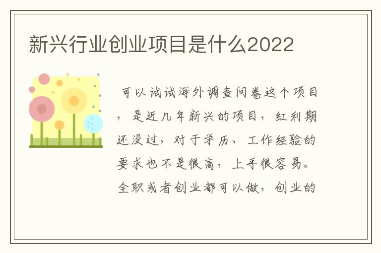 新兴行业创业项目是什么2022