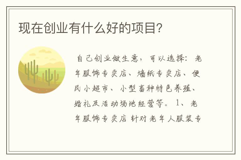 现在创业有什么好的项目？