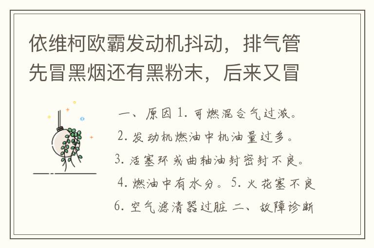 依维柯欧霸发动机抖动，排气管先冒黑烟还有黑粉末，后来又冒灰白烟。