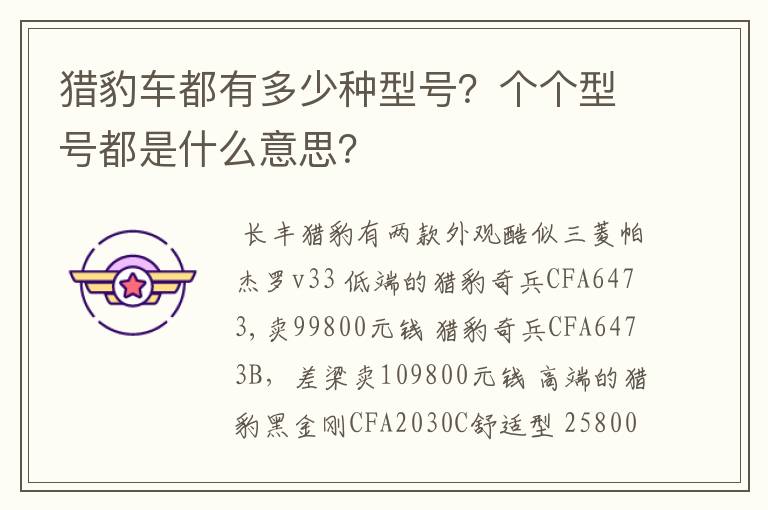 猎豹车都有多少种型号？个个型号都是什么意思？