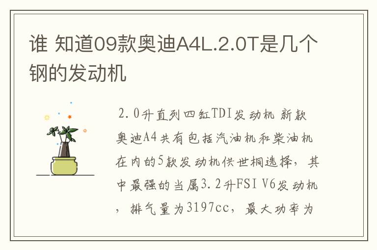 谁 知道09款奥迪A4L.2.0T是几个钢的发动机