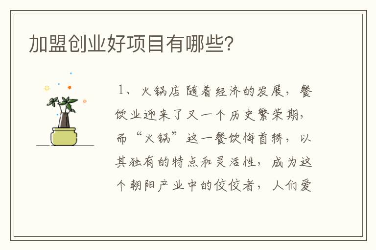 加盟创业好项目有哪些？