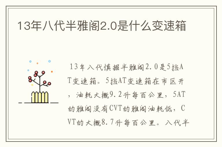 13年八代半雅阁2.0是什么变速箱