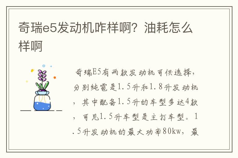 奇瑞e5发动机咋样啊？油耗怎么样啊