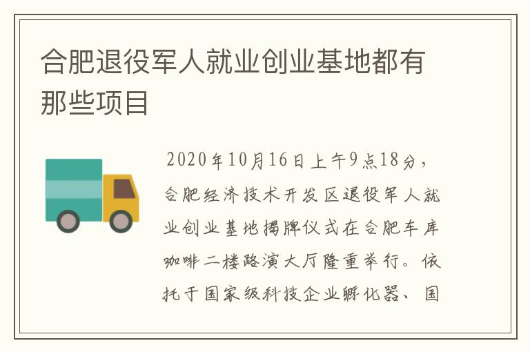 合肥退役军人就业创业基地都有那些项目