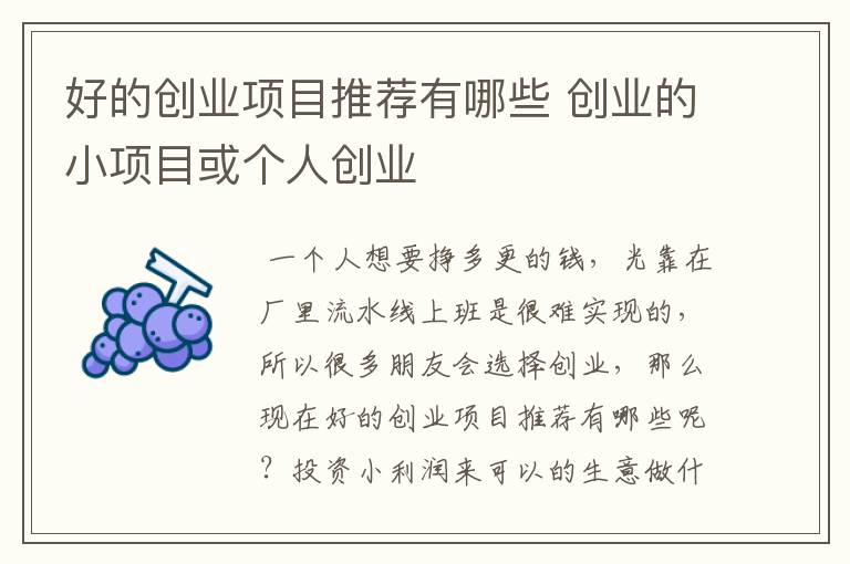 好的创业项目推荐有哪些 创业的小项目或个人创业