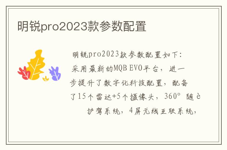 明锐pro2023款参数配置