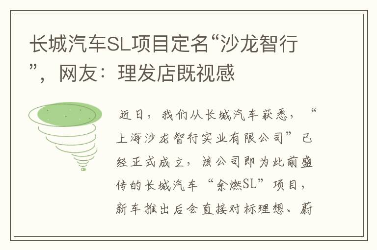 长城汽车SL项目定名“沙龙智行”，网友：理发店既视感