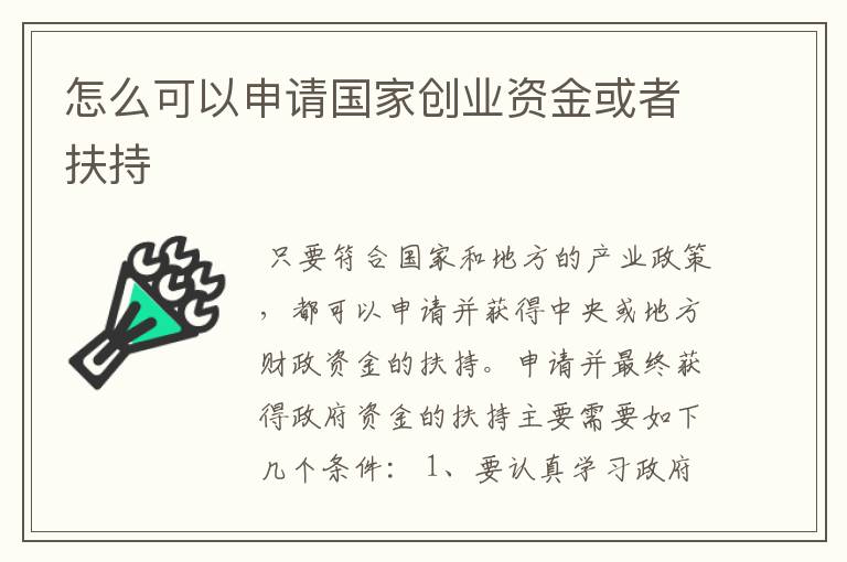 怎么可以申请国家创业资金或者扶持