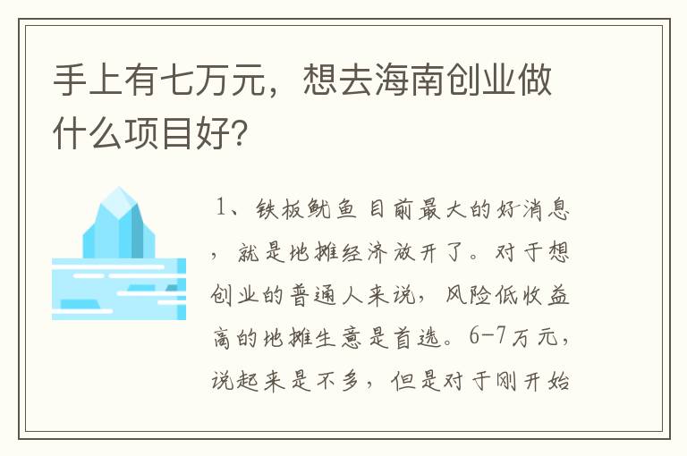 手上有七万元，想去海南创业做什么项目好？