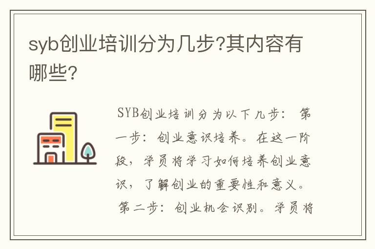 syb创业培训分为几步?其内容有哪些?