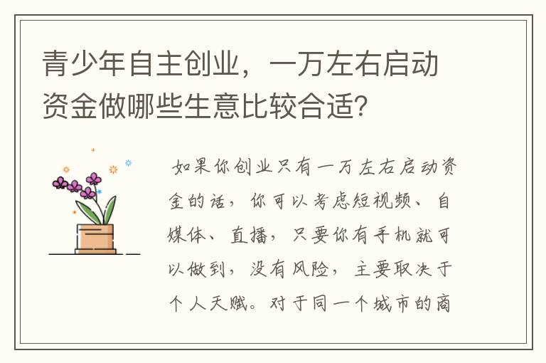 青少年自主创业，一万左右启动资金做哪些生意比较合适？