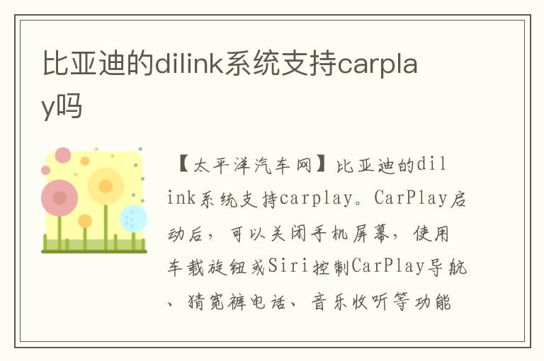 比亚迪的dilink系统支持carplay吗