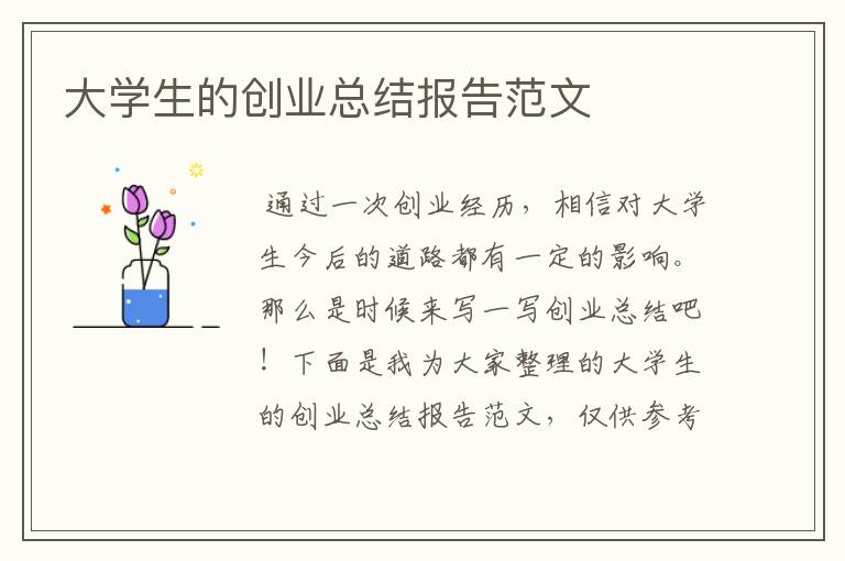 大学生的创业总结报告范文