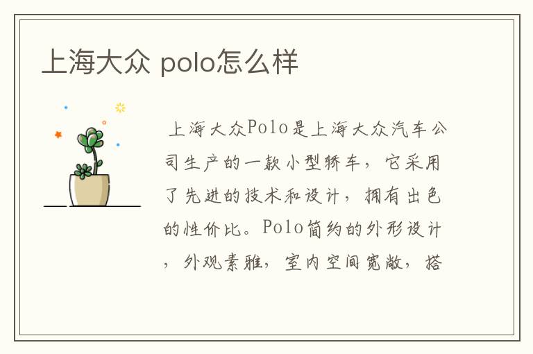 上海大众 polo怎么样