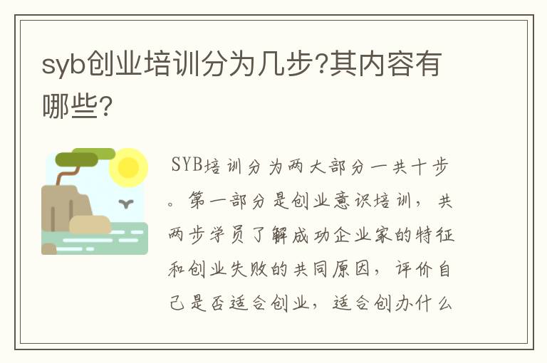 syb创业培训分为几步?其内容有哪些?