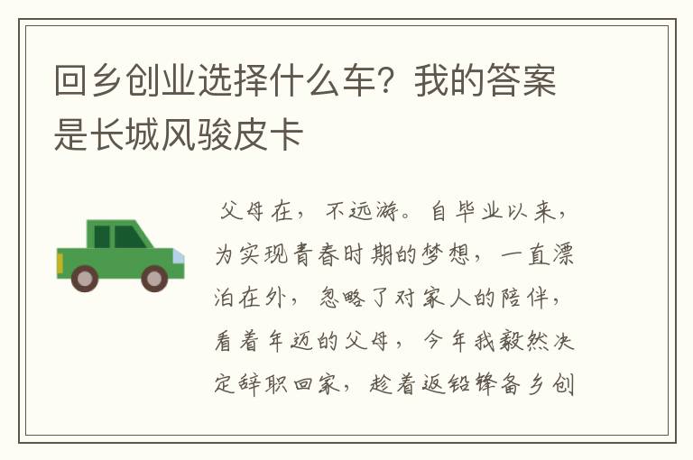 回乡创业选择什么车？我的答案是长城风骏皮卡