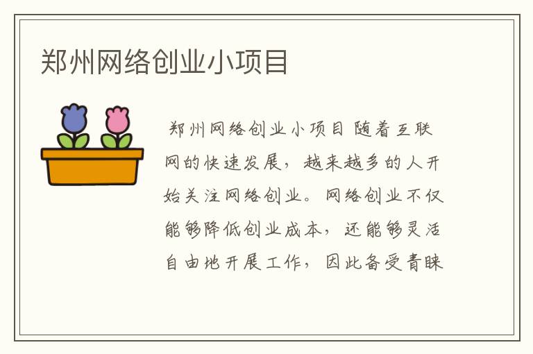 郑州网络创业小项目