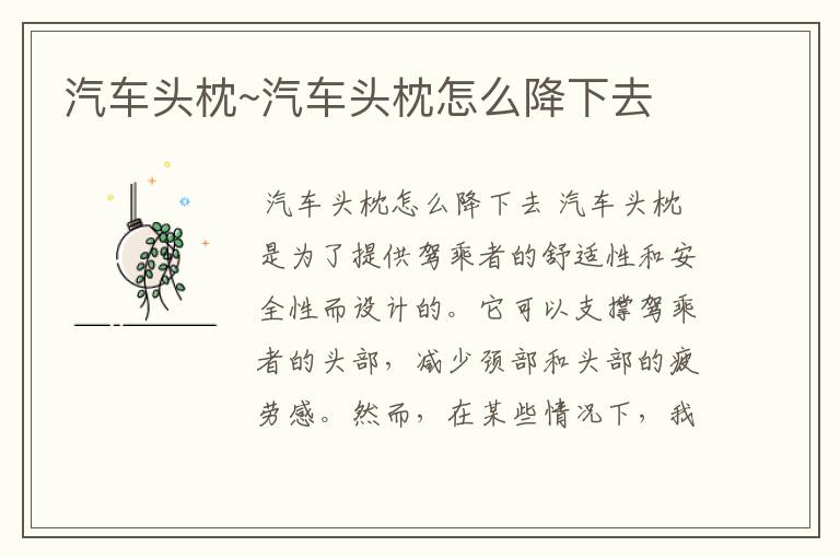 汽车头枕~汽车头枕怎么降下去