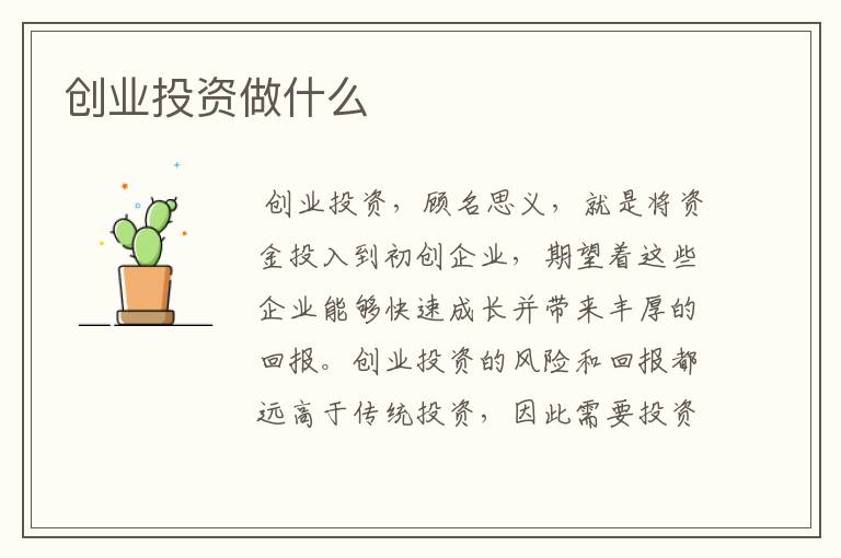 创业投资做什么