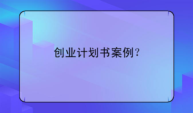 创业计划书案例？