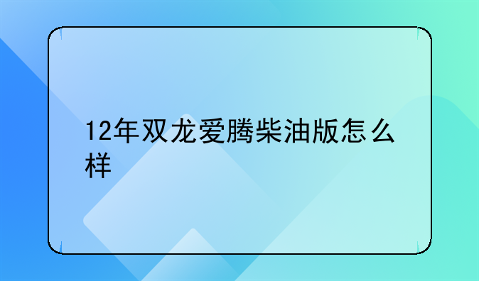 12年双龙爱腾柴油版怎么样