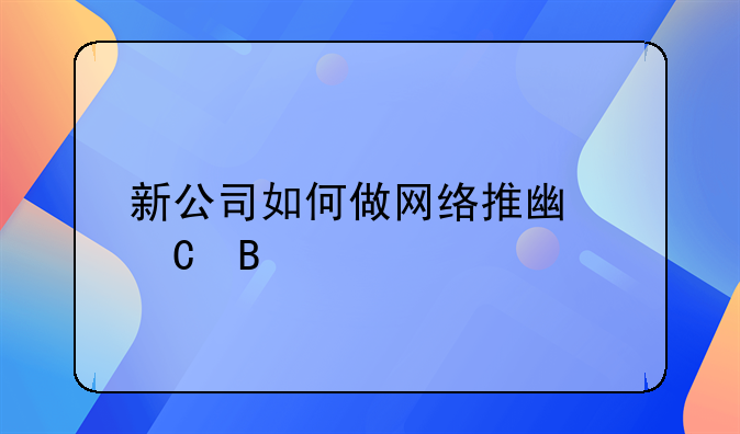 新公司如何做网络推广运营