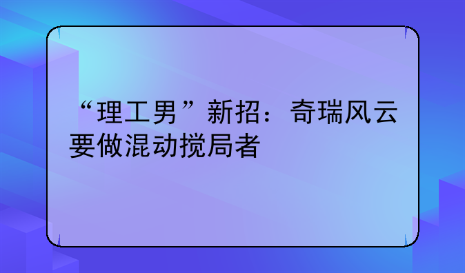 “理工男”新招：奇瑞风云要做混动搅局者