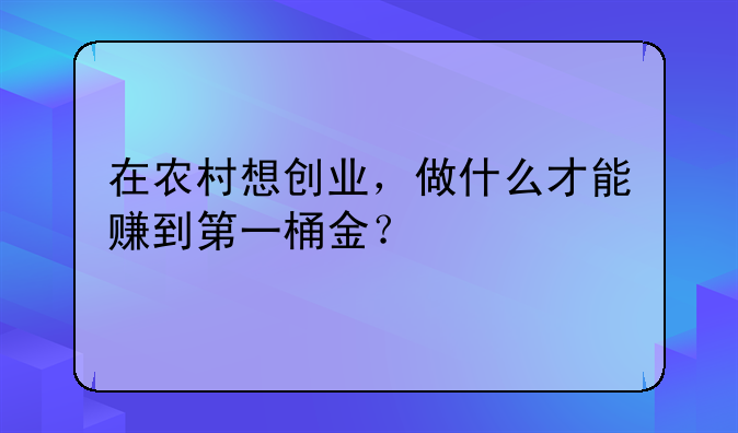 在农村想创业，做什么才能赚到第一桶金？