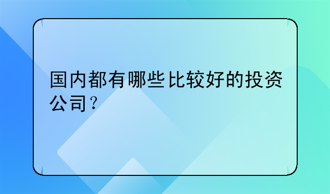 国内都有哪些比较好的投资公司？