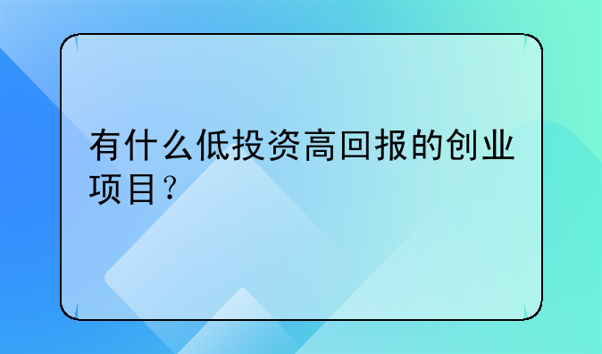 有什么低投资高回报的创业项目？