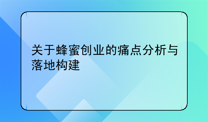 关于蜂蜜创业的痛点分析与落地构建