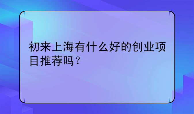 初来上海有什么好的创业项目推荐吗？