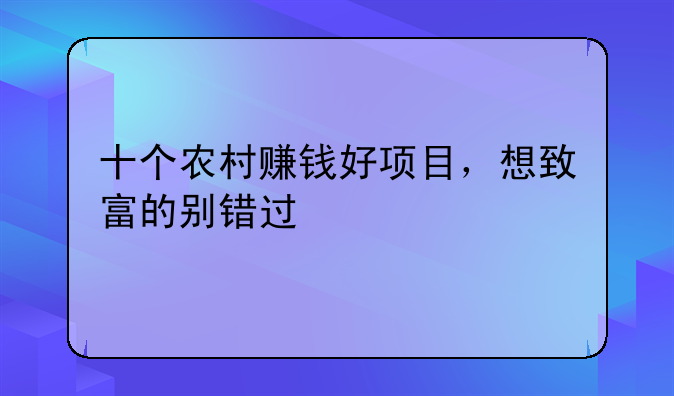 十个农村赚钱好项目，想致富的别错过