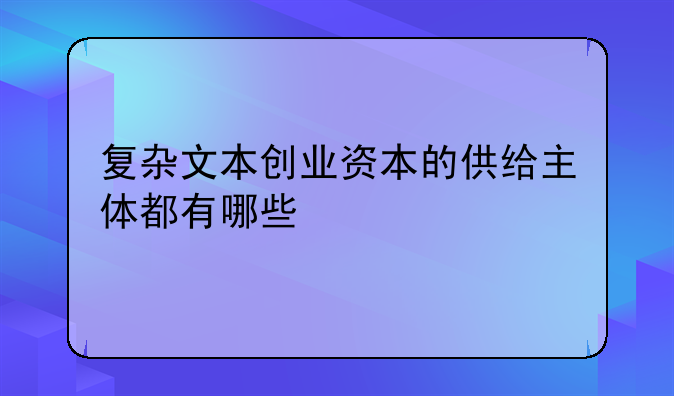 复杂文本创业资本的供给主体都有哪些