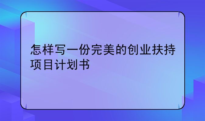 怎样写一份完美的创业扶持项目计划书