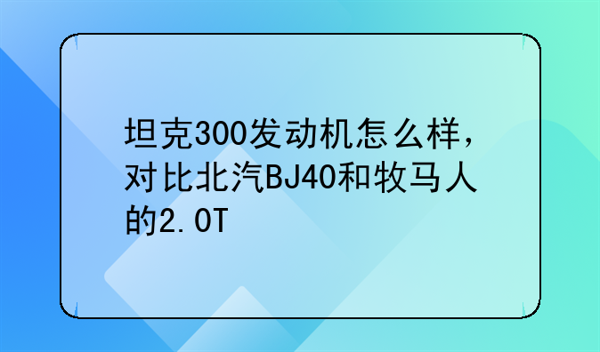 坦克300发动机怎么样，对比北汽BJ40和牧马人的2.0T