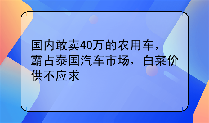 国内敢卖40万的农用车，霸占泰国汽车市场，白菜价供不应求