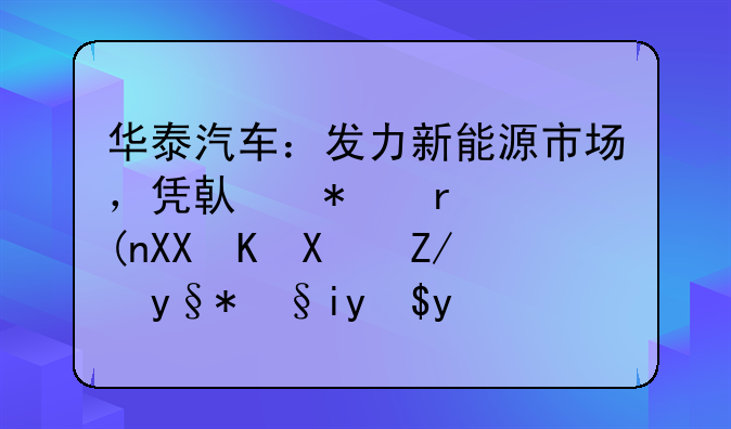 华泰汽车：发力新能源市场，凭借技术领先优势迎接未来挑战