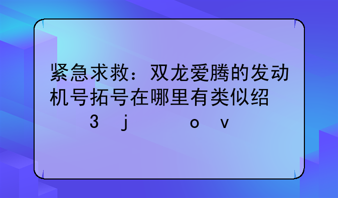 紧急求救：双龙爱腾的发动机号拓号在哪里有类似经验的进来