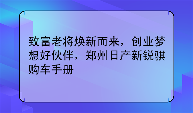 致富老将焕新而来，创业梦想好伙伴，郑州日产新锐骐购车手册