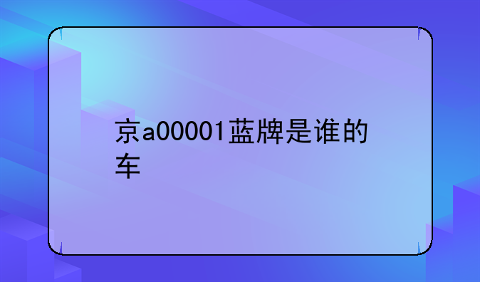 京a00001蓝牌是谁的车