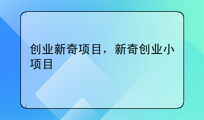 创业新奇项目，新奇创业小项目